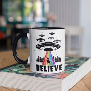 Funny Alien Unicorn Mug, Aliens Unicorns Coffee Mugs, Rainbow UFO Extraterrestrial Gift, Gifts, Camp Mug, Tumbler