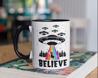 Funny Alien Unicorn Mug, Aliens Unicorns Coffee Mugs, Rainbow UFO Extraterrestrial Gift, Gifts, Camp Mug, Tumbler