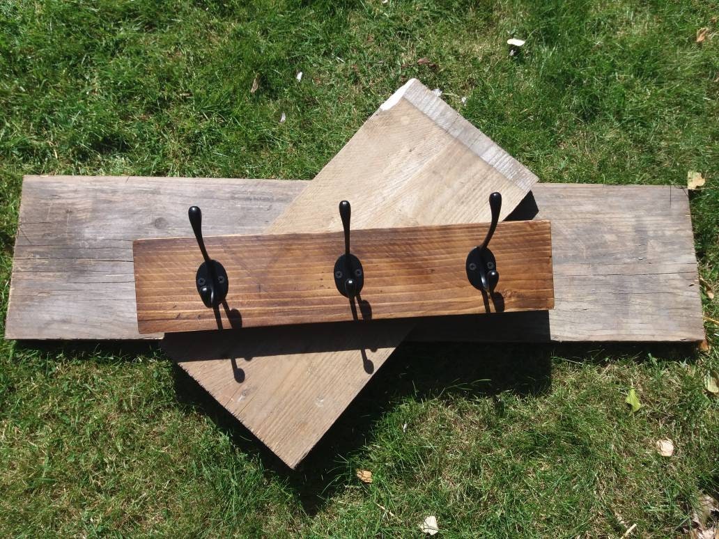 Handmade Rustic Chunky Wooden Wall Coat Rack, Reclaimed Timber, Cast ...