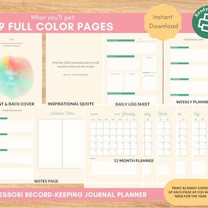 Planner for Homeschool 2024 Printable PDF template for Montessori logs record keeping daily weekly monthly 2024 planner journal notebook