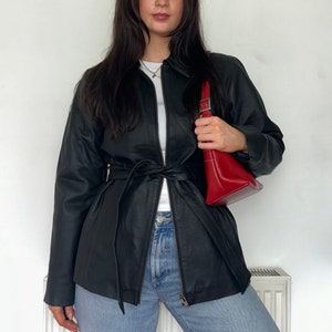 Vintage Black Leather Bomber Jacket