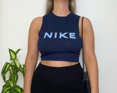Vintage Reworked Nike Navy Spell Out Tank Crop Top