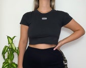 Vintage Reworked Black Spell Out Baby Tee Crop Top
