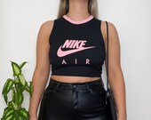 Vintage Reworked Nike Air Black Pink Spell Out Tank Crop Top