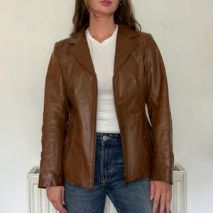 Vintage Tan Brown Leather Blazer Bomber Jacket