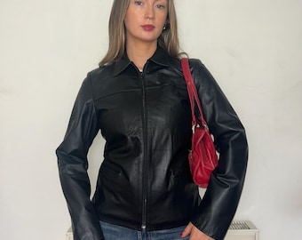 Black Vintage Leather Bomber Jacket