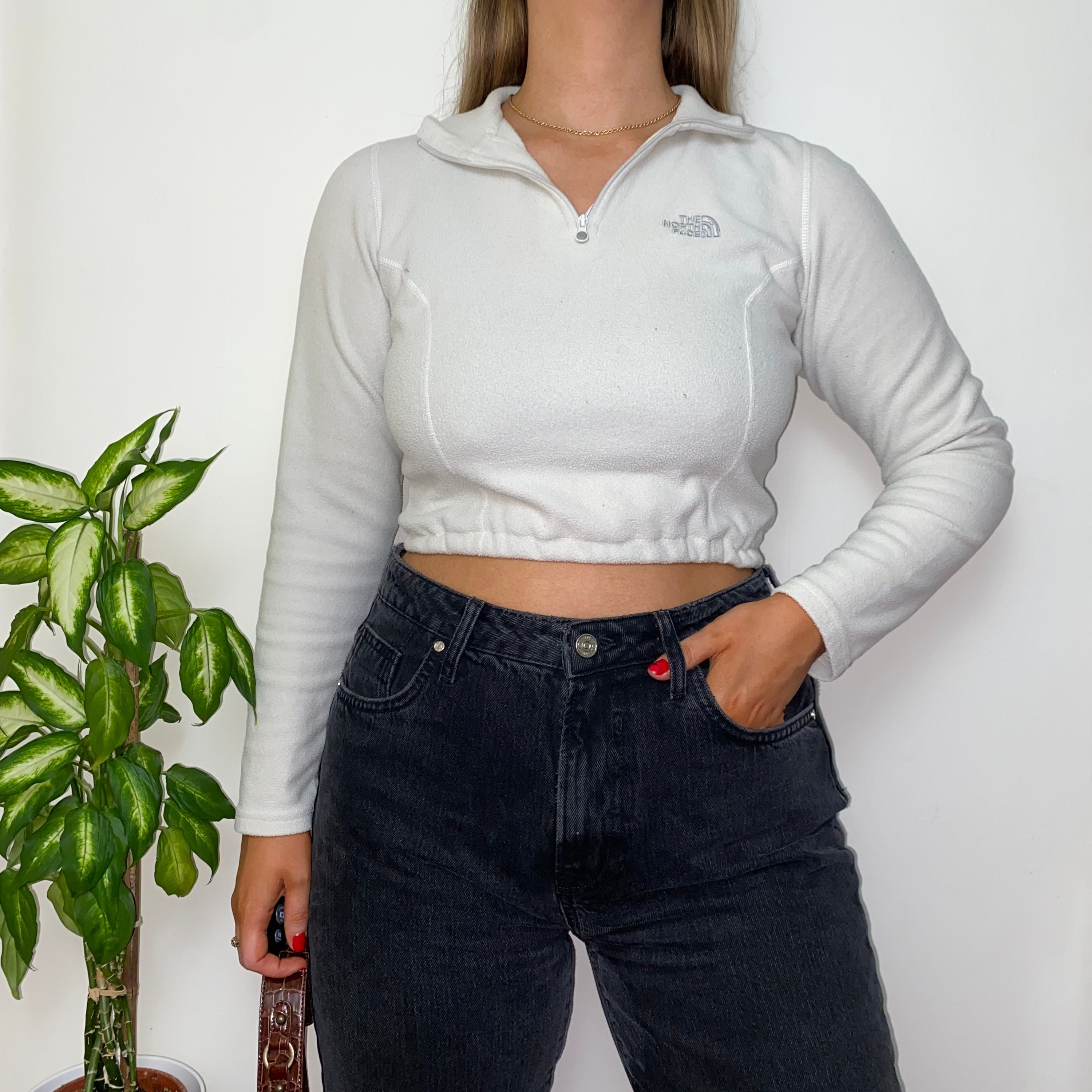 Reworked Vintage North Face Beige 1/4 Zip Cropped Fleece