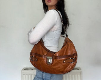 Vintage Tan Brown Leather Shoulder Bag