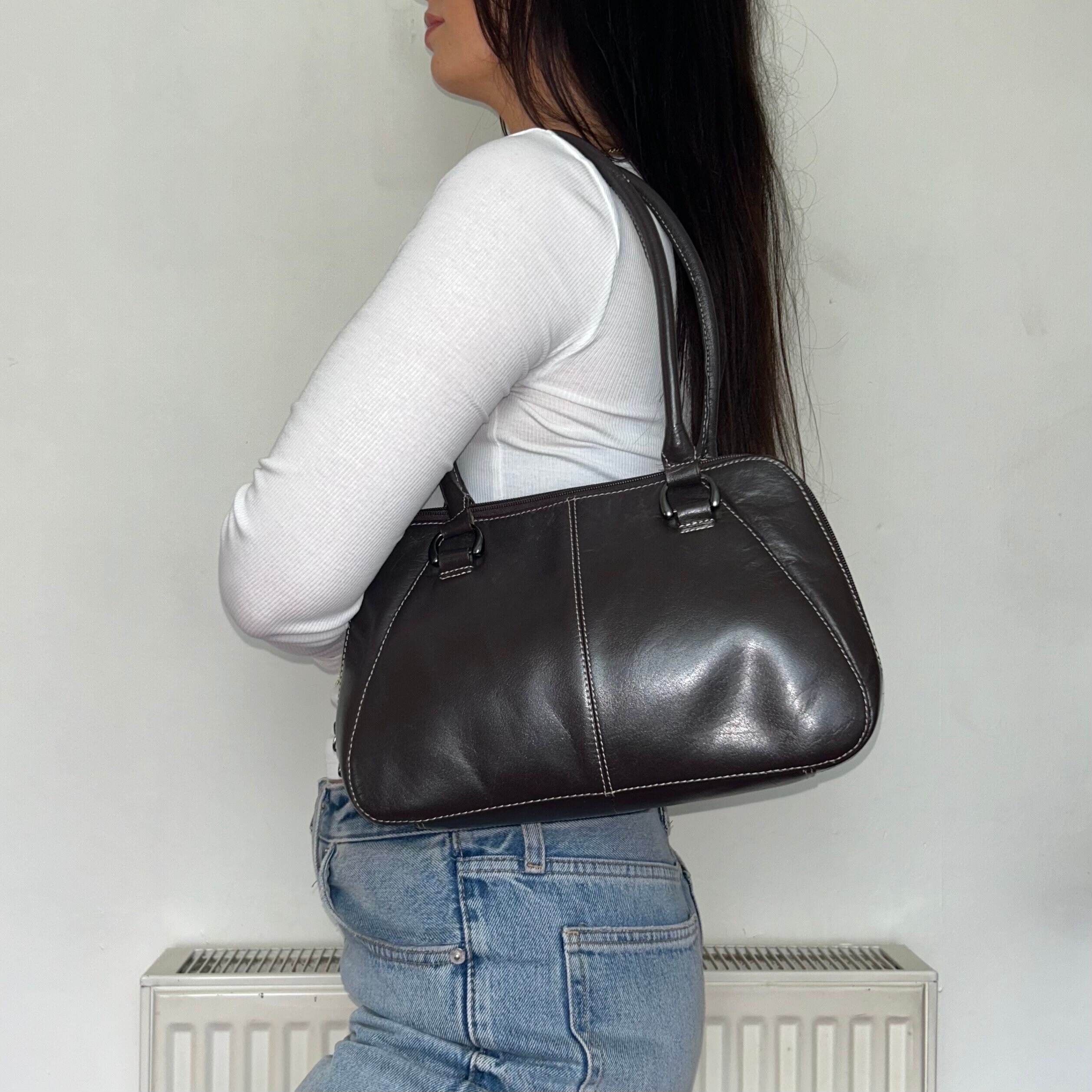 Vintage Brown Real Leather Y2K Shoulder Bag - Etsy