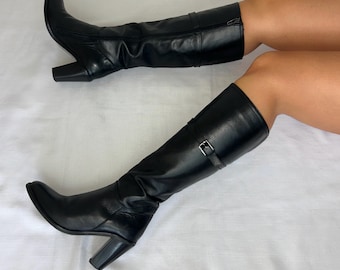 Women’s Knee-High Patent Leather Boots – Round Toe With Lacing & Zip, Block Heel (8cm) – Large Size Ankle Boots
