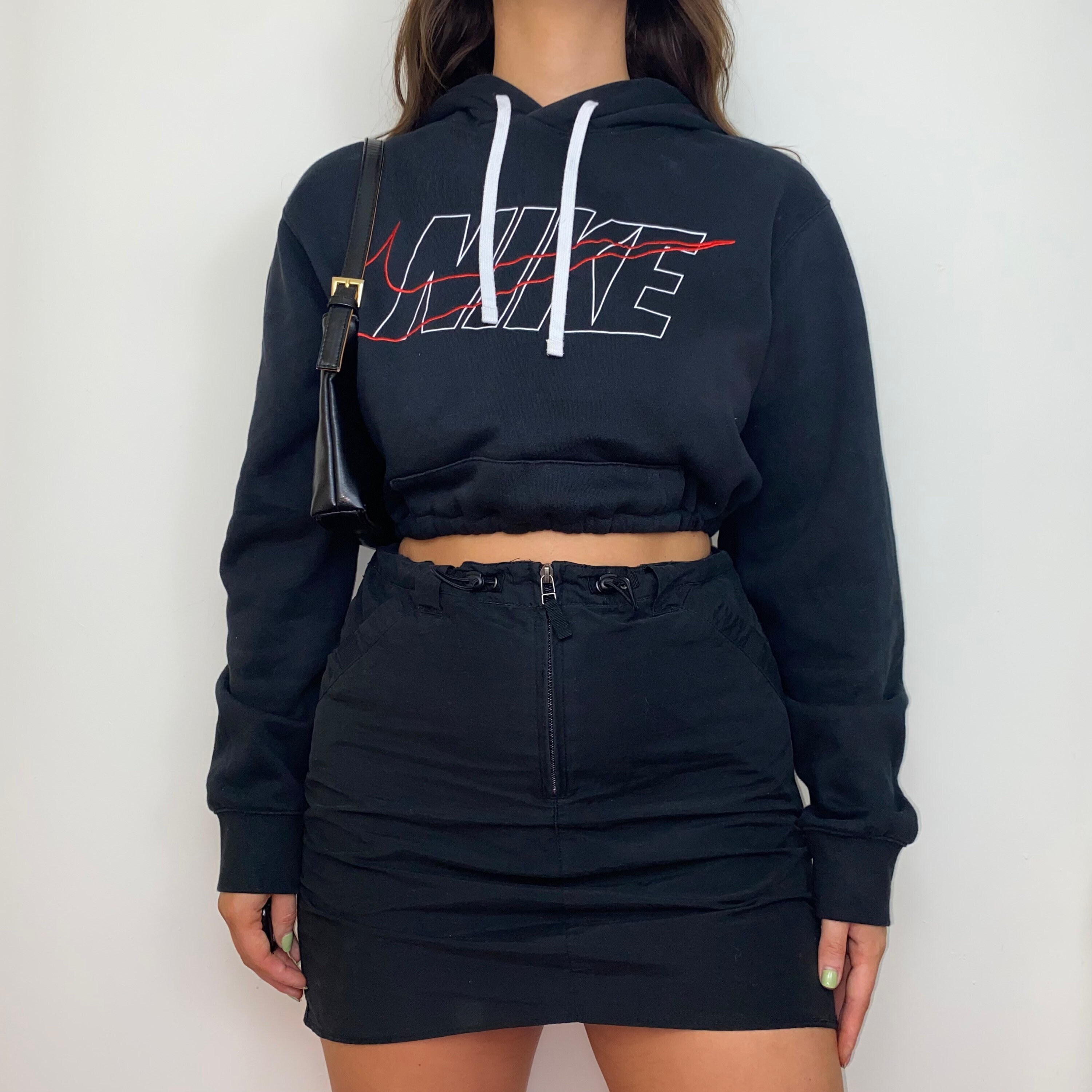 Reworked Nike Black Red Spell Out Cropped Hoodie - Etsy