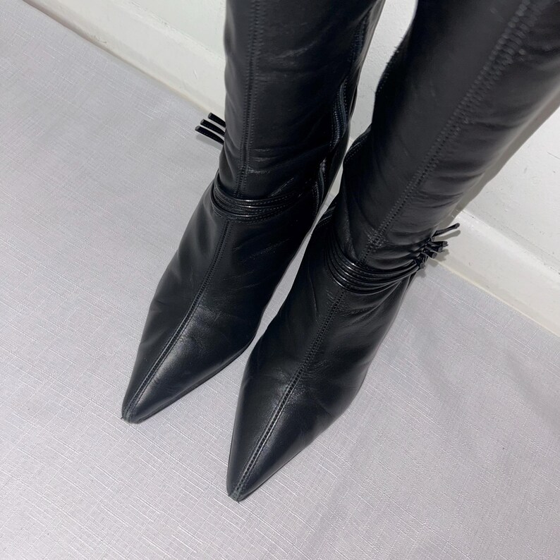 Black Leather Vintage Knee High Boots Etsy Australia