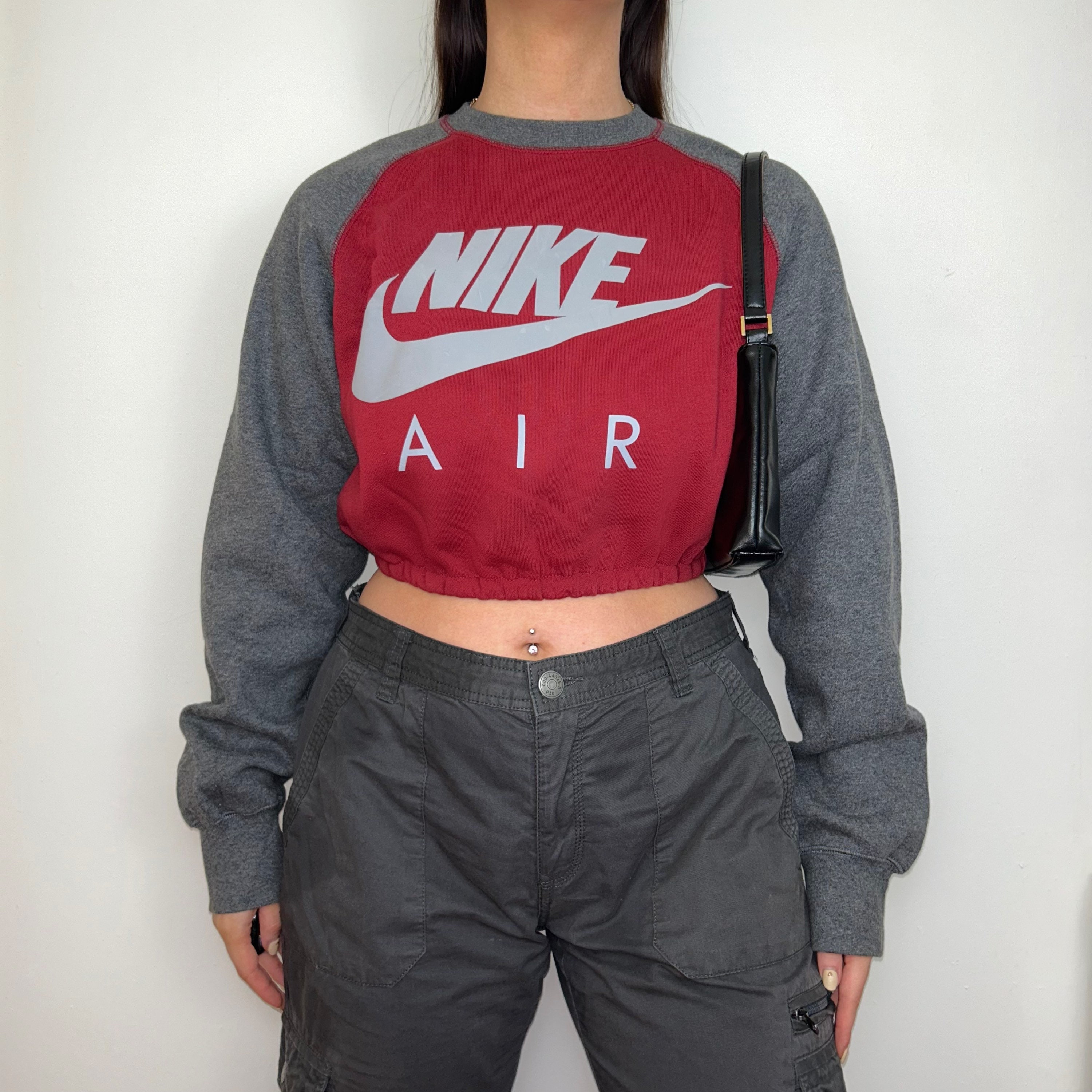 Reworked Nike Air Burgundy Cropped Sweatshirt -