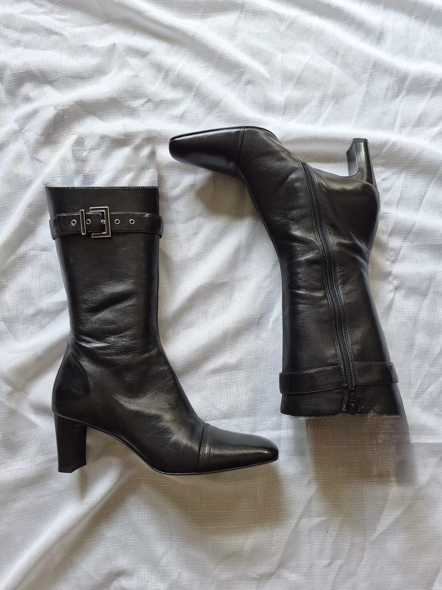 Black Knee High Y2k Boot - Etsy