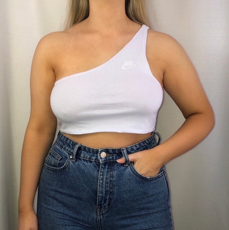 Vintage Reworked Lilac Nike One Shoulder Crop Top Etsy