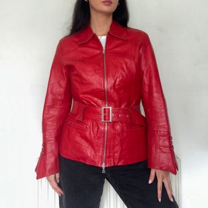 Vintage Cherry Red Leather Bomber Jacket