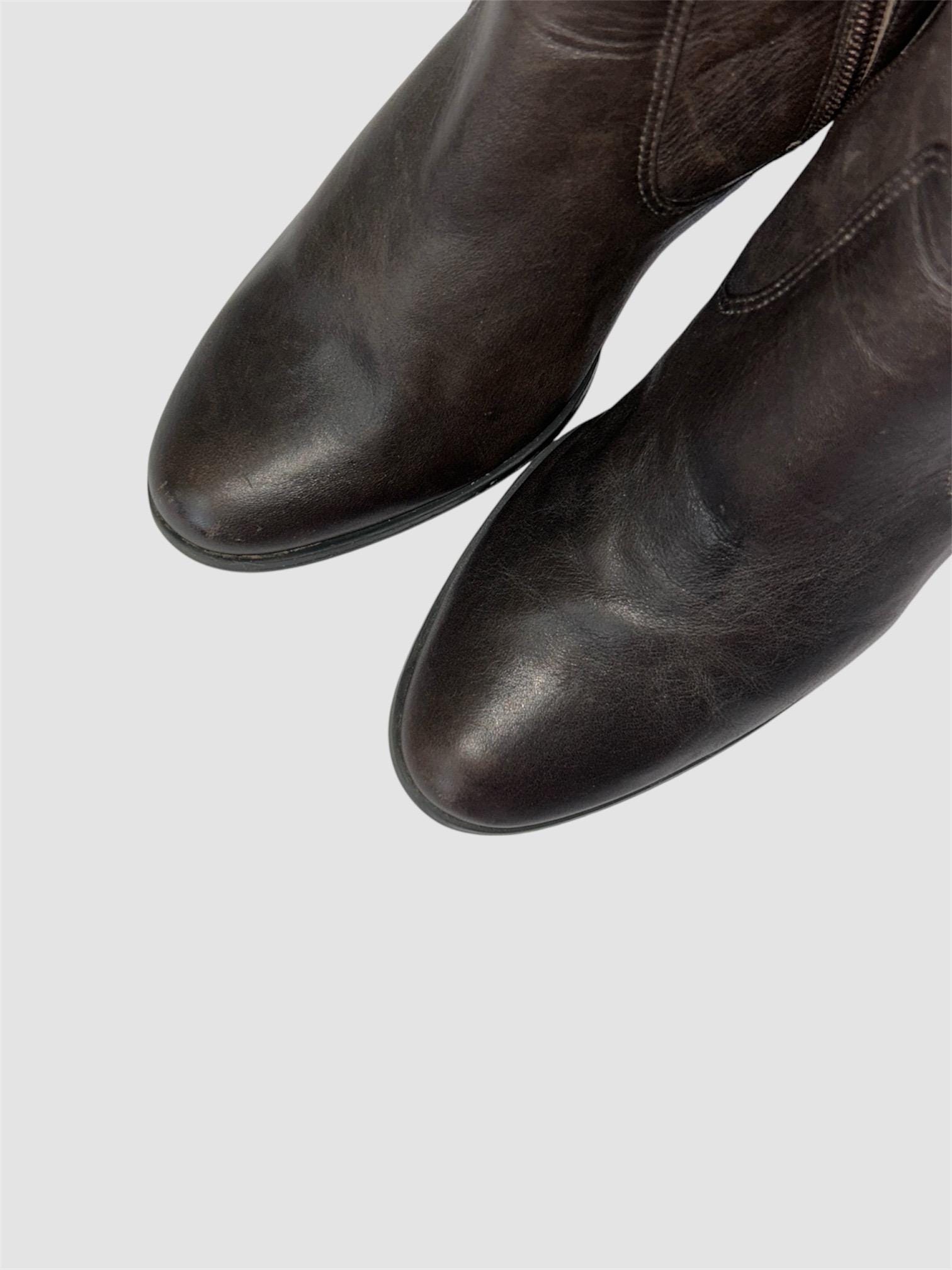 Vintage Brown Knee High Leather Block Heel Buckle Boots UK 4 - Etsy