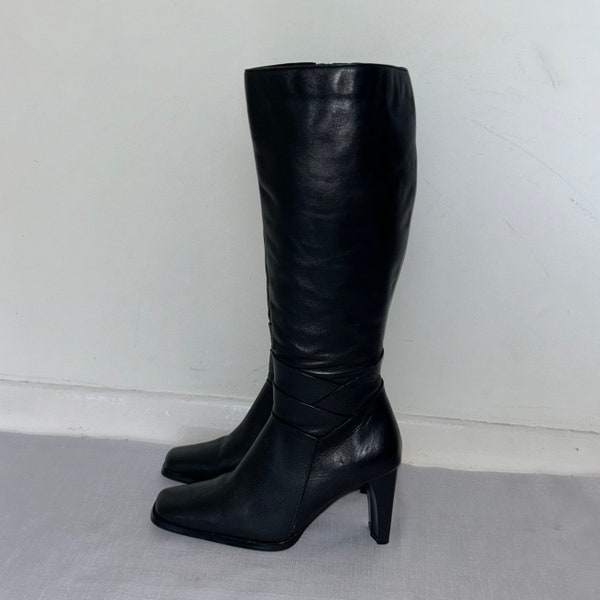 Vintage Black Knee High  Leather Boots