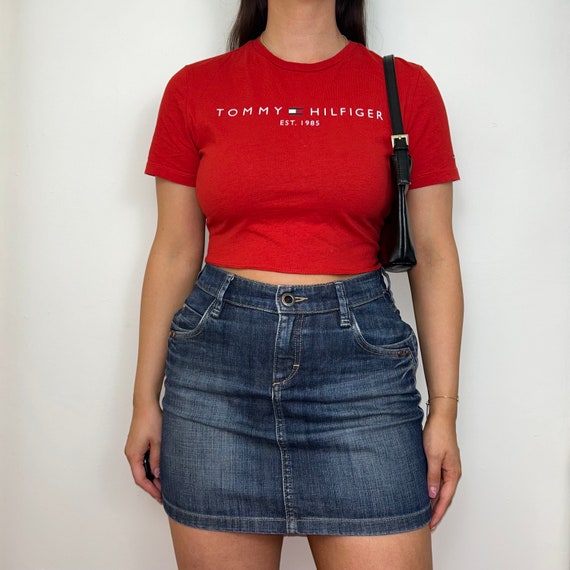 Reworked Tommy Hilfiger Red Spell Out Baby Tee Top - Etsy