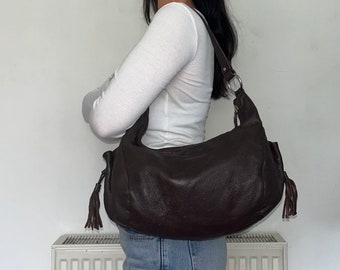 Vintage Brown Leather Slouchy Shoulder Bag