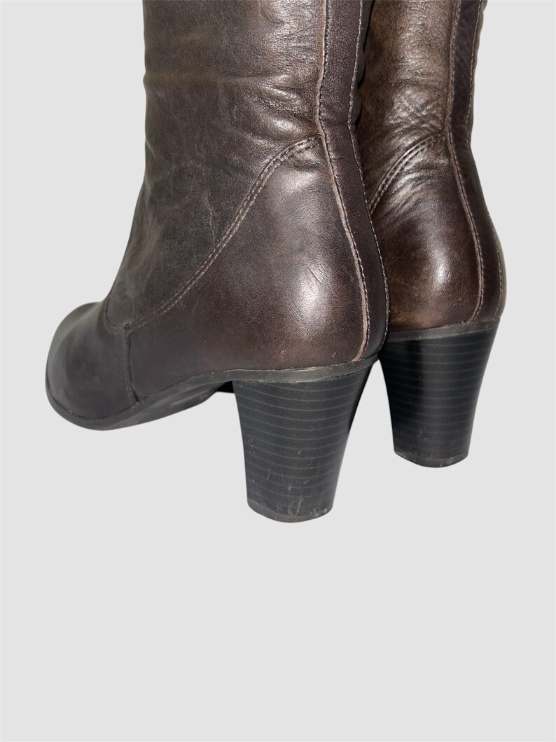 Vintage Brown Knee High Leather Block Heel Buckle Boots UK 4 - Etsy