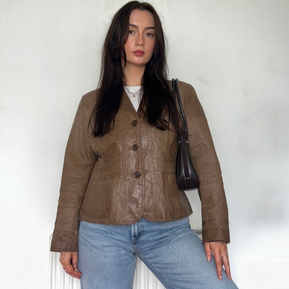 Vintage Tan Braun Leder Blazer Jacke Österreich