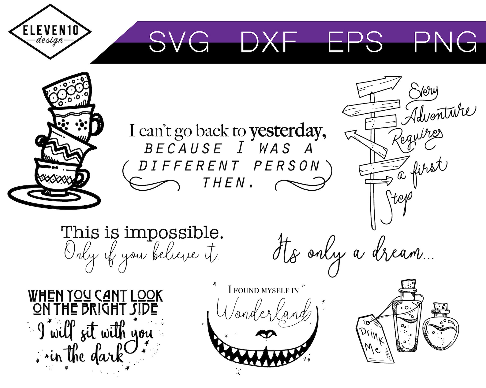 Alice Bundle Svg Cut File, Alice in Wonderland Svg, Alice Svg, Cheshire ...