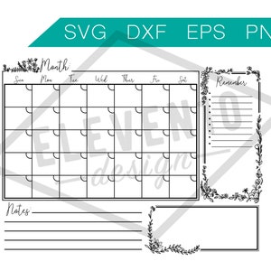 Floral Calendar SVG Cut File, Wall Calendar, 2020 Calendar, White Board, Simple and Classy, Minimalist, Boho, Printable Planner