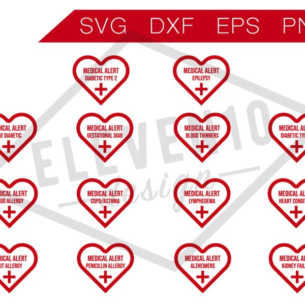 Medical Keychains, Medical Alert stickers, SVG cut file for cricket, digital downloads, medical badge, heart sticker svg cut file, custom