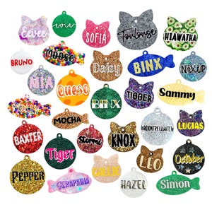 Cat Tags, custom cat tag, pet ID, personalized cat tag, custom fish tag, glitter cat tag, customizable cat tag