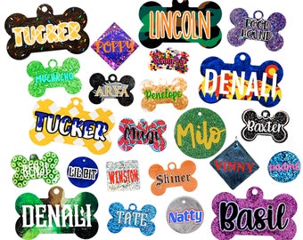 Dog tags, custom dog tag, pet ID, personalized dog tag, custom bone tag, glitter dog tag, customizable dog tag