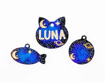 Galaxy Cat Tags, Cat ID tags, Custom Cat Tags, Glitter Pet Tags