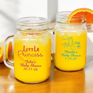 Baby Shower Personalized Printed 24 pieces of Mason Drinking Mug Jar Glass Favors, Baby Shower Mason Jar Favors {Item# 726}