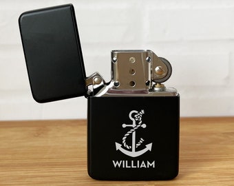 Engraved Anchor Engraved Personalized Lighter | Anchor Matte Black Personalized Lighter {644)