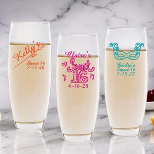 Personalized Sweet Sixteen Stemless Champagne Favors (Set of 24)