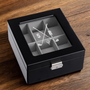 Golf Monogram  Watch Box Wood 6 Slot Compartment Watch Box Square Shaped, Personalized Etched Watch Case Holder, Gifts {Item#626}
