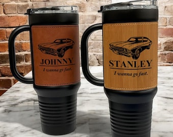 Personalized Muscle Car 40 oz. Leather Stainless Steel Tumbler