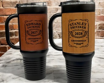 Personalized Leather 40 oz Stainless Steel Tumbler with Handle
