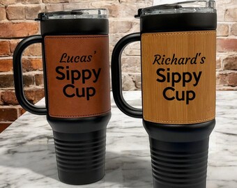 Personalized Leather 40 oz Stainless Steel Tumbler with Handle