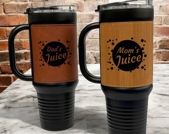 Personalized Leather 40 oz Stainless Steel Tumbler with Handle