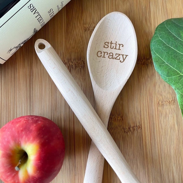 Cooking Wooden Stir Crazy Spoon Engraved or Blank Wooden Spoon Cooking Party Favors, Cooking Favors, Chefs Gifts - 1pc