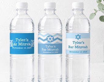 Bar Mitzvah Personalized Waterproof Water Bottle Labels - Pack of 15