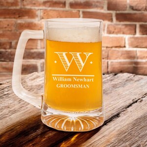 Large Beer Maxim Glass, Large Beer Mug Glasses Personalized Etched Initial Groomsmen Gifts {Item#684+53404}