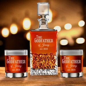 Godfather Whiskey Decanter | Whiskey Rocks Glasses | Anchor Excalibur Beveled Icy Bottom Decanter Birthday Gifts {Item# 628}