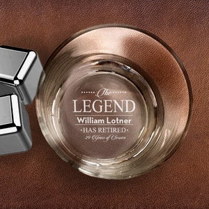 The Legend Has Retired Whiskey Rocks Glasses, Retirement Etched Rock Glass Whiskey Glass, Holiday Gift {Item# 641}