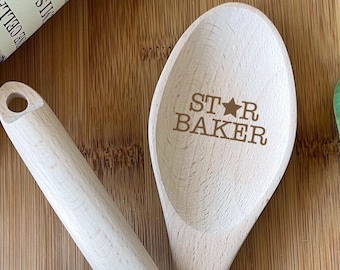 Cooking Wooden Spoon Star Baker Engraved Etched or Blank Wooden Spoon Cooking Party Favors, Cooking Favors, Chefs Gifts - 1pc