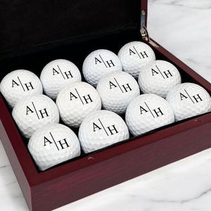 Name Monogram Golf Ball Gift Set, Personalized Wooden Box with 12 Golf Balls, Gift For Golfer, Top Gift Ideas for Golfers {Item# 765}