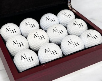 Name Monogram Golf Ball Gift Set, Personalized Wooden Box with 12 Golf Balls, Gift For Golfer, Top Gift Ideas for Golfers {Item# 765}