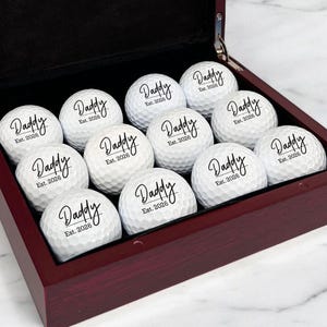 Father&#39;s Day Golf Ball Gift Set, Personalized Wooden Box with 12 Golf Balls, Gift For Golfer, Top Gift Ideas for Golfers {Item# 715}
