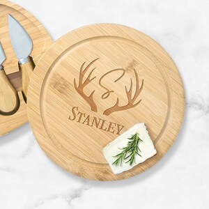 Antler Monogram Engraved Personalized Cheese Board Set, Personalized Cheese Board Gift Set| Gifts {Item#623}